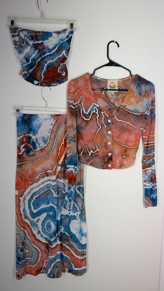 XS Built in Bra top & Sutra Skirt Maxi & Small Cardigan set