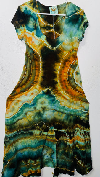 1XL Grounded Cap Sleeve Slit Dress