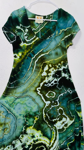 1XL Grounded Cap Sleeve Slit Dress