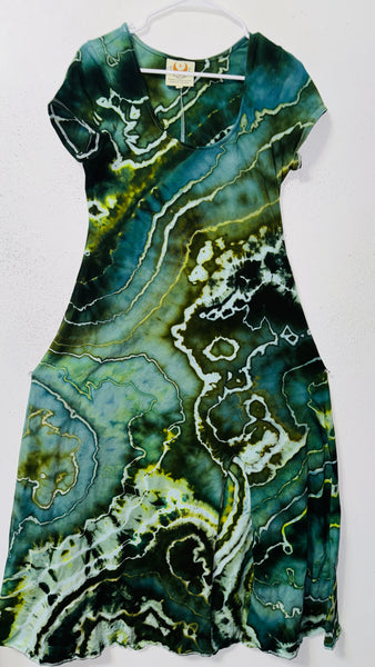 1XL Grounded Cap Sleeve Slit Dress