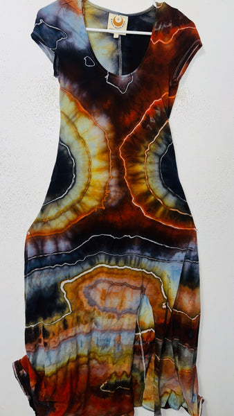 Large Grounded Cap Sleeve Slit Dress