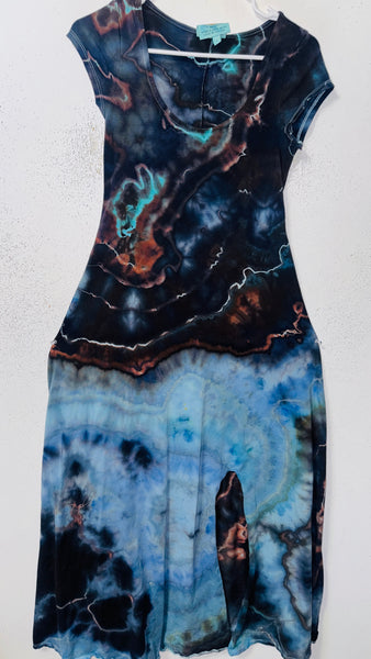 Large Grounded Cap Sleeve Slit Dress