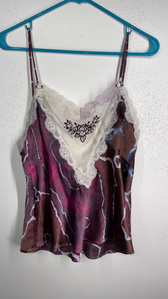 Large (fits like M) lace & mulberry silk tank