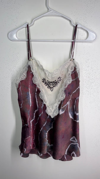 XL fits like L lace & mulberry silk tank